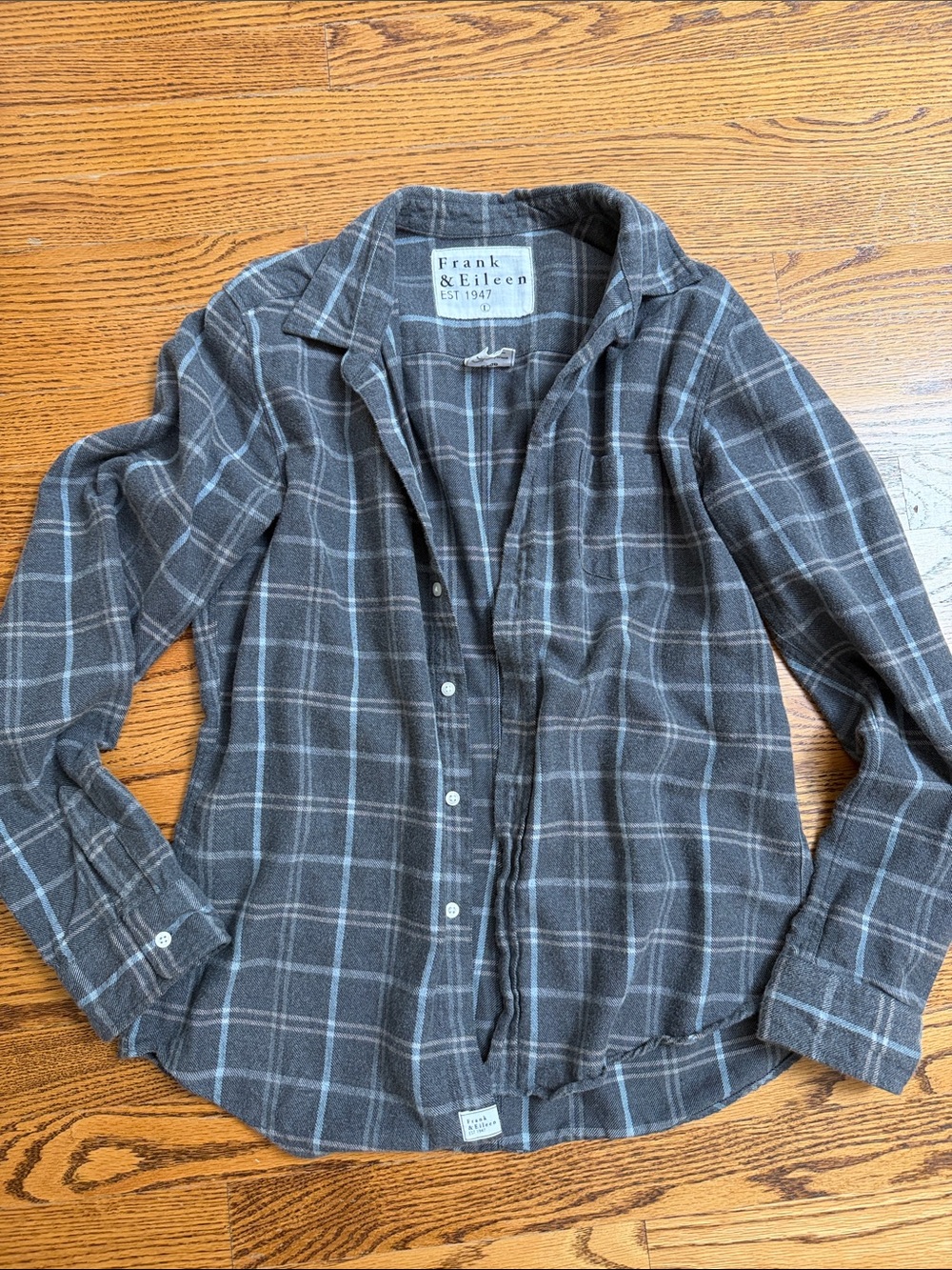 Frank & Eileen Gray and Light Blue Plaid Flannel Shirt, size L